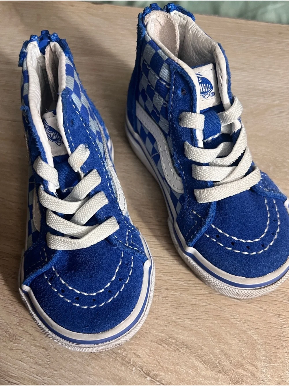 Vans Sk8-Hi Zip Checkerboard Blue Toddler Sneakers Size 4